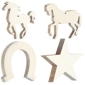 71 Pack Wood Horse, Star, & Horseshoe Cutouts Unfinished Wooden Crafts
